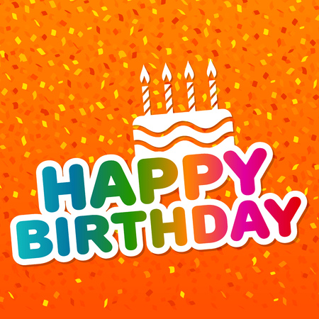 Happy Birthday Card with Cake Icon. Confetti background. Eps10 Vector.のイラスト素材
