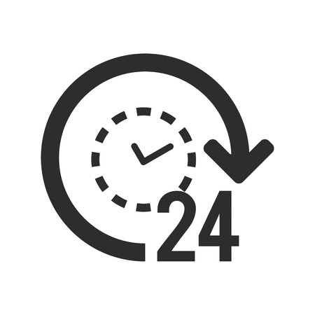 24/7 icon. 24 hours open symbol. Clock with arrow sign.のイラスト素材