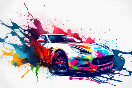 Watercolor splash on sports car. generative ai.の素材