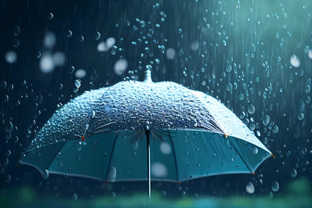 Umbrella and rain drops splash background. generative ai.の素材