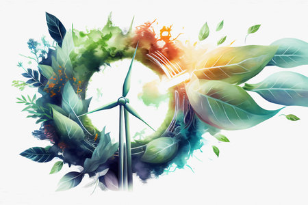 Watercolor ecology renewable energy concept design. generative ai.の素材