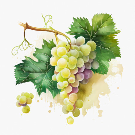Watercolor white grapes on white background. generative ai.の素材