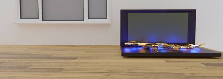 copy space laptop 3d rendering work from home work remotelyの写真素材