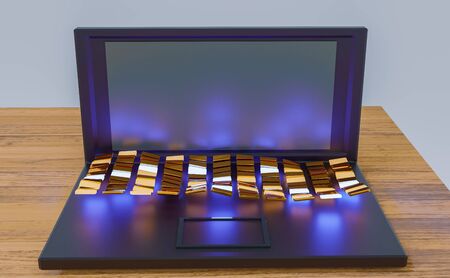 laptop 3d rendering work from home work remotelyの写真素材