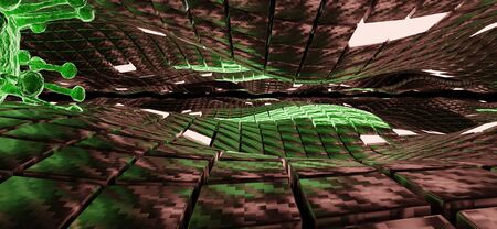 3d render ,yellow golden green,Sci-Fi,Abstract texture brick block backgroundの写真素材