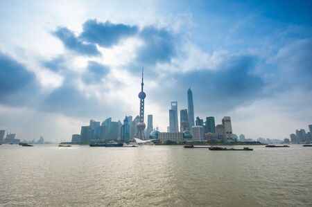 Shanghai cityscape with amazing sky background