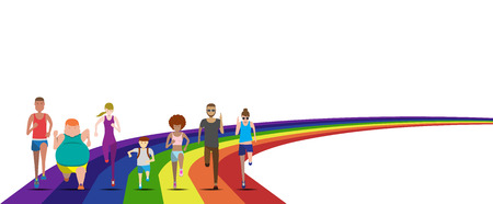 Everybody can run in the rainbow use for running event, fun run,marathon run, charity run and trail run illustration and avatar vector setのイラスト素材