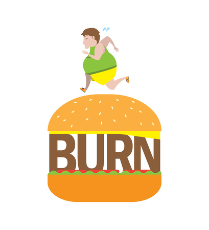 Fat man run on junk food illustrationのイラスト素材