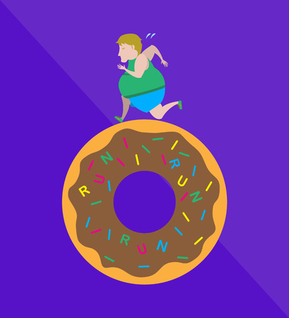 Fat man run on junk food illustrationのイラスト素材