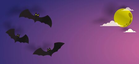 Happy Halloween paper art 3d with bat and moon vector illustration