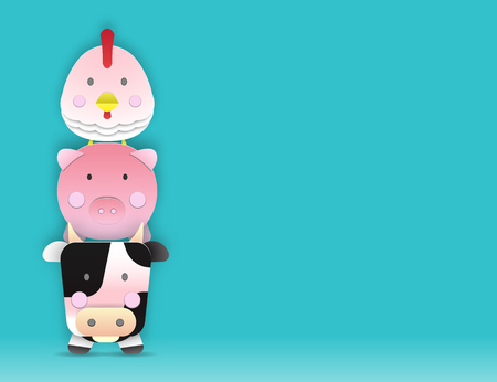 Livestock animal paper art with 3d layer space for some word vector and illustration setのイラスト素材