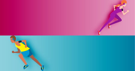 Men and Woman are running use for running event vector illutrationのイラスト素材