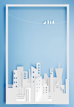 Beautiful cityscape paper art style vector illustrationのイラスト素材