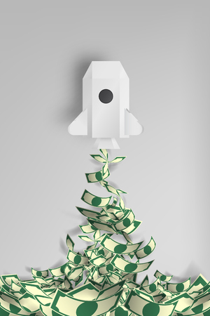 Paper rocket with a lot of money vector illustrationのイラスト素材