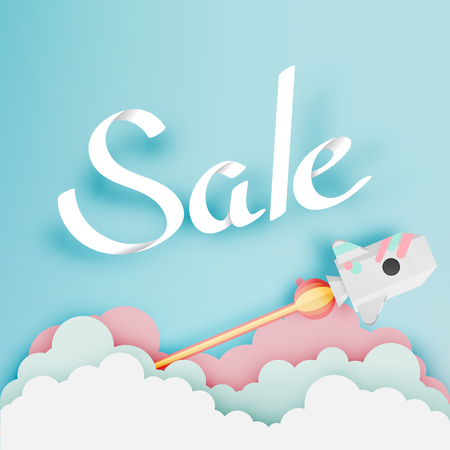 Paper art of Sale calligraphy hand lettering, discount concept and background, vector art and illustration.のイラスト素材
