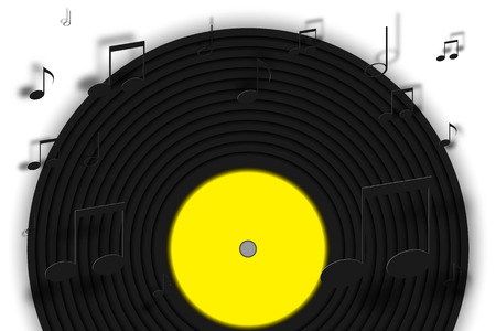 Vinyl disc with music note background in paper art style vector illustrationのイラスト素材