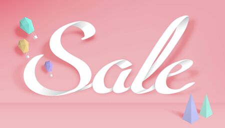Paper art of Sale calligraphy hand lettering, discount concept and background, vector art and illustration.のイラスト素材