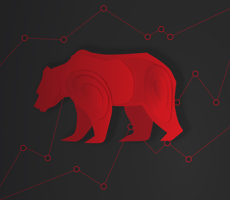 Bear paper art and red graph paper art for stock market vector and illustrationのイラスト素材