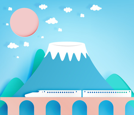 Colorful mountain paper cut style background vector illustrationのイラスト素材