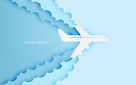 Airplane aerial view paper art with beautiful background vector illustrationのイラスト素材