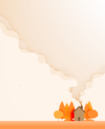 Beautiful house in Autumn season paper cut style background vector illustrationのイラスト素材