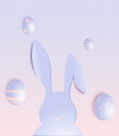 Happy easter day in paper art style with bunny and eggs vector illustrationのイラスト素材
