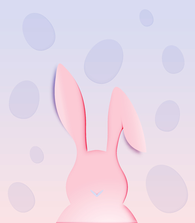 Happy Easter day in paper art style with bunny and eggs vector illustration.のイラスト素材