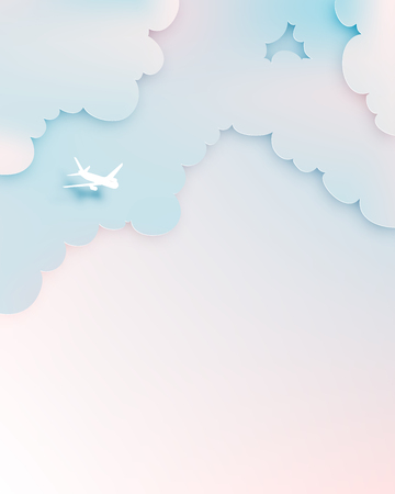 Airplane aerial view paper art with beautiful background vector illustrationのイラスト素材
