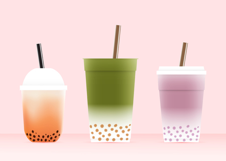 Bubble tea with various glasses in pastel color scheme vector illustrationのイラスト素材