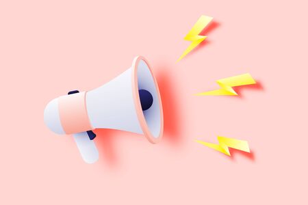 Megaphone announcement with paper art style and pastel color scheme vector illustrationのイラスト素材