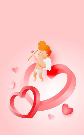 Cupid falling in love with a lot of heart background and romantic pastel color vector illustration