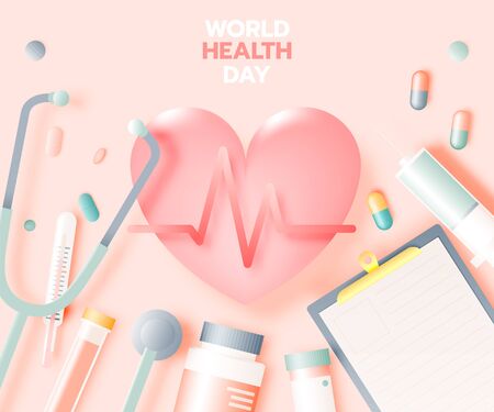 World health day banner in paper art style and pastel color scheme vector illustrationのイラスト素材