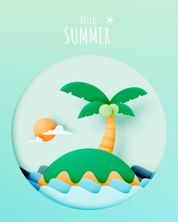 Island and the beach paper cut style vector illustrationのイラスト素材