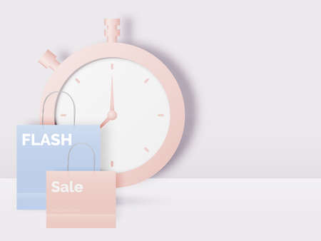 Shopping bag for sale banner in paper art style and pastel scheme vector illustrationのイラスト素材