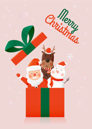Santa claus and gang of animal party with very cute character design in paper art and pastel schenmeのイラスト素材