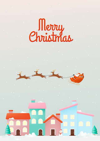 Santa claus on the sleigh with beautiful sky in paper art and pastel schenmeのイラスト素材