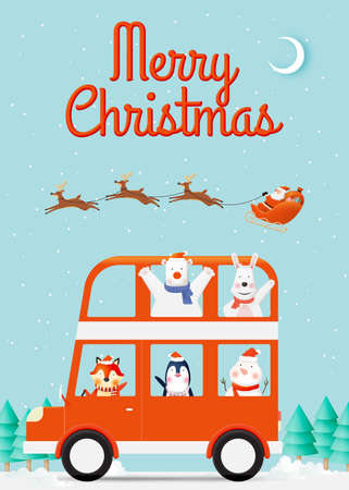 Santa claus on the sleigh with beautiful sky in paper art and pastel schenmeのイラスト素材