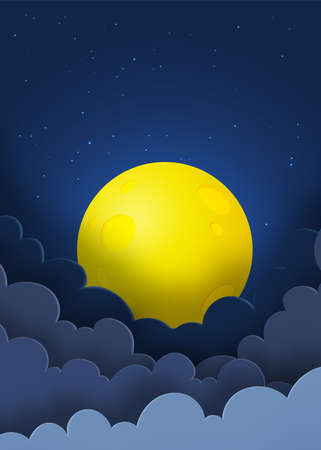 Nighttime sky with full moon background in pastel color vector illustrationのイラスト素材