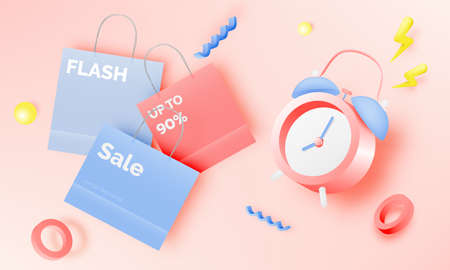 Alarm clock for sale banner or promotion in pastel color scheme background vector illustrationのイラスト素材