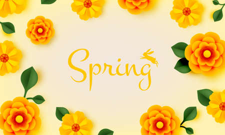 Beautiful floral paper art with yellow pastel color scheme vector illustation