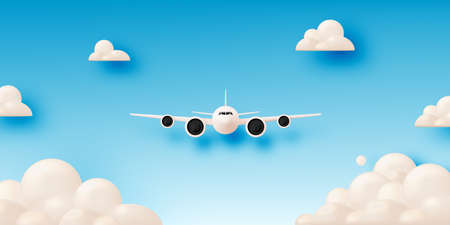 Airplane aerial view paper art with beautiful background vector illustrationのイラスト素材