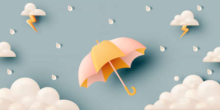Cute umbrella for monsoon season with pastel color scheme and paper art style vector illustrationのイラスト素材