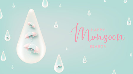Monsoon season banner sale with pastel color schemeのイラスト素材