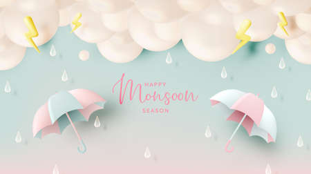 Monsoon season banner sale with pastel color schemeのイラスト素材