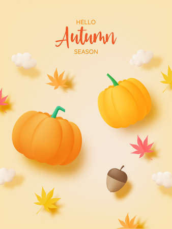 Pumpkins with autumn leaves background vector illustrationのイラスト素材