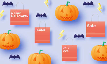 Happy halloween seasonal sale banner colorful background vector illustrationのイラスト素材