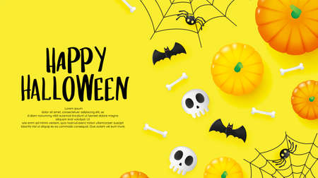 Happy Halloween banner art background with pumpkin vector illustrationのイラスト素材