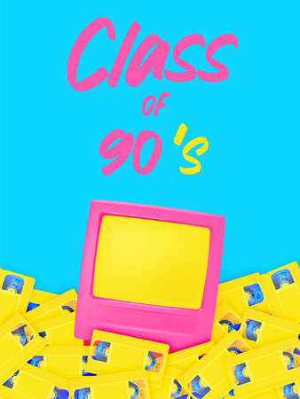 TV and VHS tapes in mood of 90's nostalgia realistic 90's color scheme vector illustration