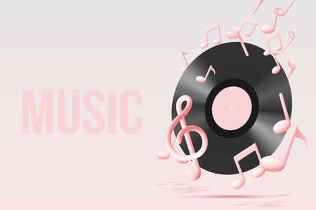 Music notes, song, melody or tune 3d realistic vector icon for musical apps and websites background vector illustrationのイラスト素材
