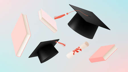 Graduation hat background for education and end of school poster or background concept with pastel color scheme vector illustrationのイラスト素材